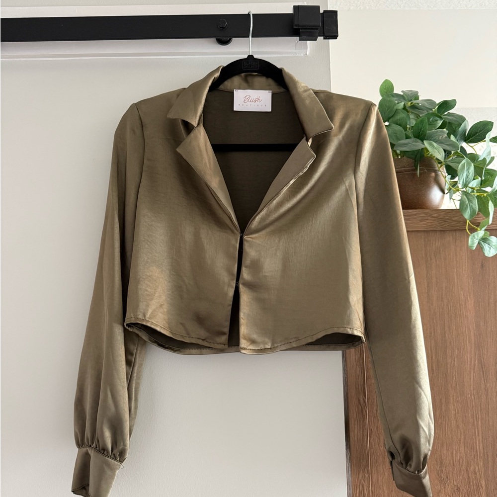 Vici Olive Satin Button Down Shirt